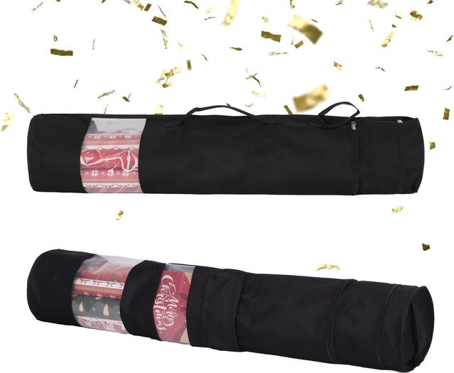 Relaxdays Geschenkpapier Aufbewahrung 2er Set aus Polyester in Schwarz mit Sichtfenster und Reißverschluss, B: 85 cm, B: 17 cm - Bild 1
