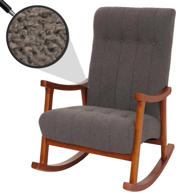 Relaxsessel MCW-K10 Schaukelstuhl mit Bouclé-Stoffbezug in Dunkelgrau und Gestell in Walnuss-Optik - Bild 1