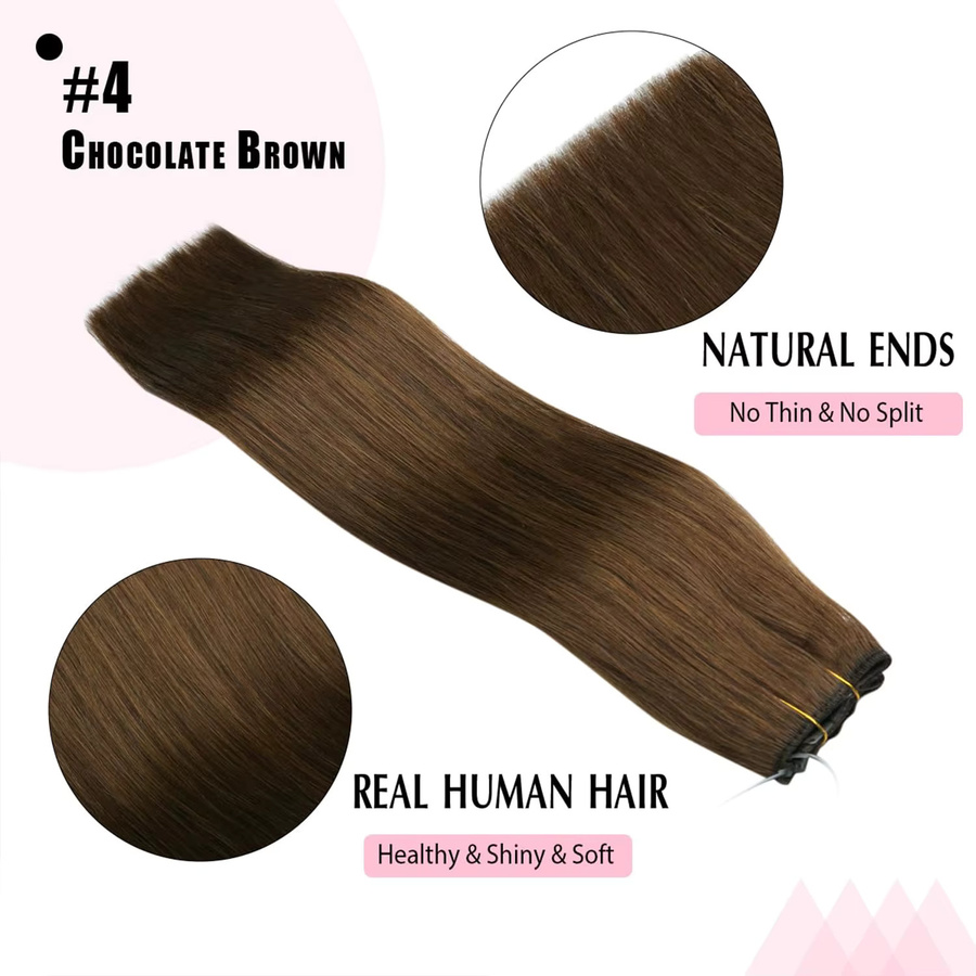CC YOUNG Haarverlängerungen Echthaar Clip-in-Extensions, Schokoladenbraun, Damen - Bild 2