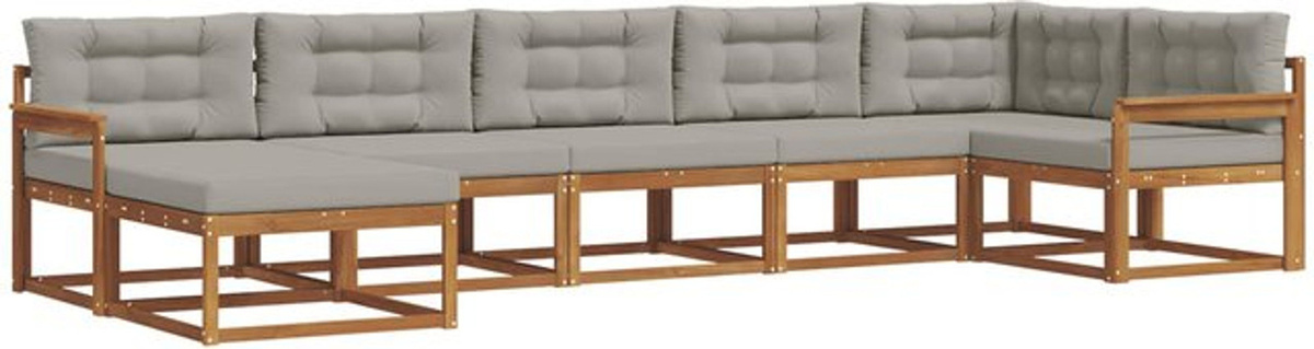 vidaXL Outdoor-Sofagarnitur aus Akazie mit 7-teiligem Set und Kissen in Natur und Hellgrau - Bild 1