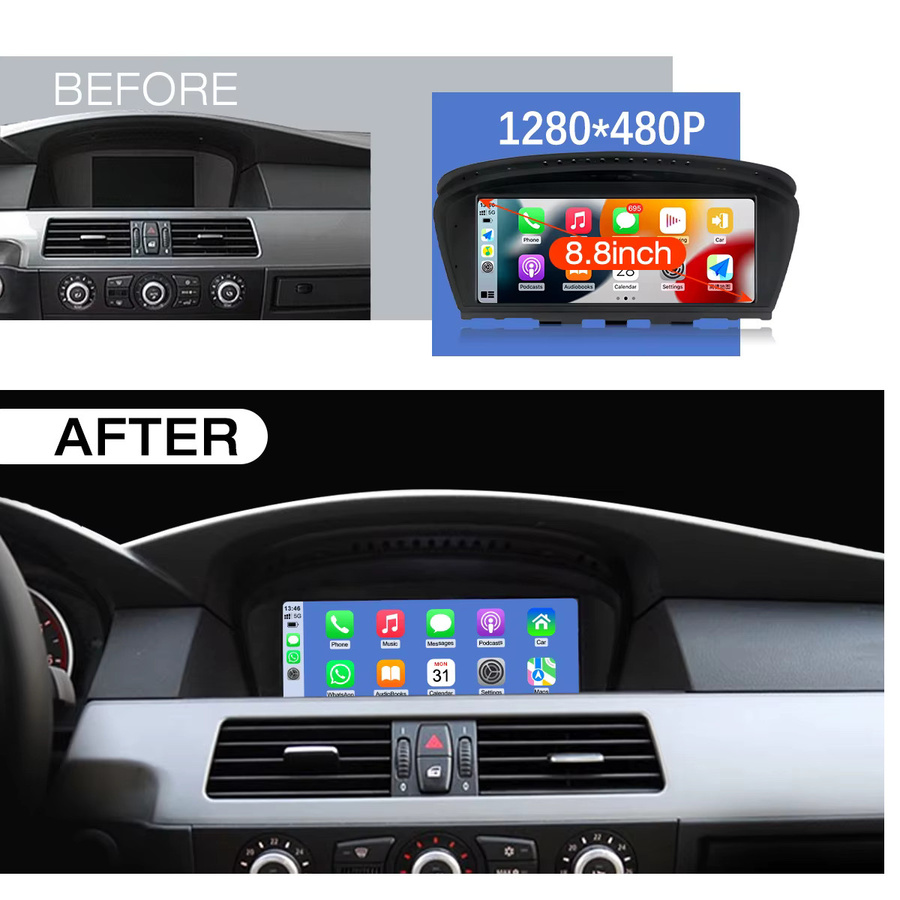 DMDNAVI CarPlay Multimedia 8,8 Zoll Touchscreen für BMW 5er Serie E60 E61 E62 2009-2010 CIC Zentrales Steuerungssystem mit Android Auto, Airplay, DSP und Bluetooth in Schwarz - Bild 2