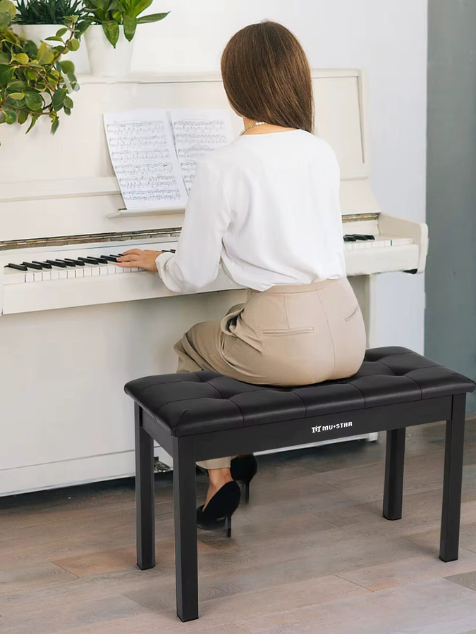 Gepolsterte Pianobank aus Massivholz mit Stauraum und Kunstleder, Doppel-Sitzbank für Klavier und Keyboard, Breite: 74 cm - Bild 6