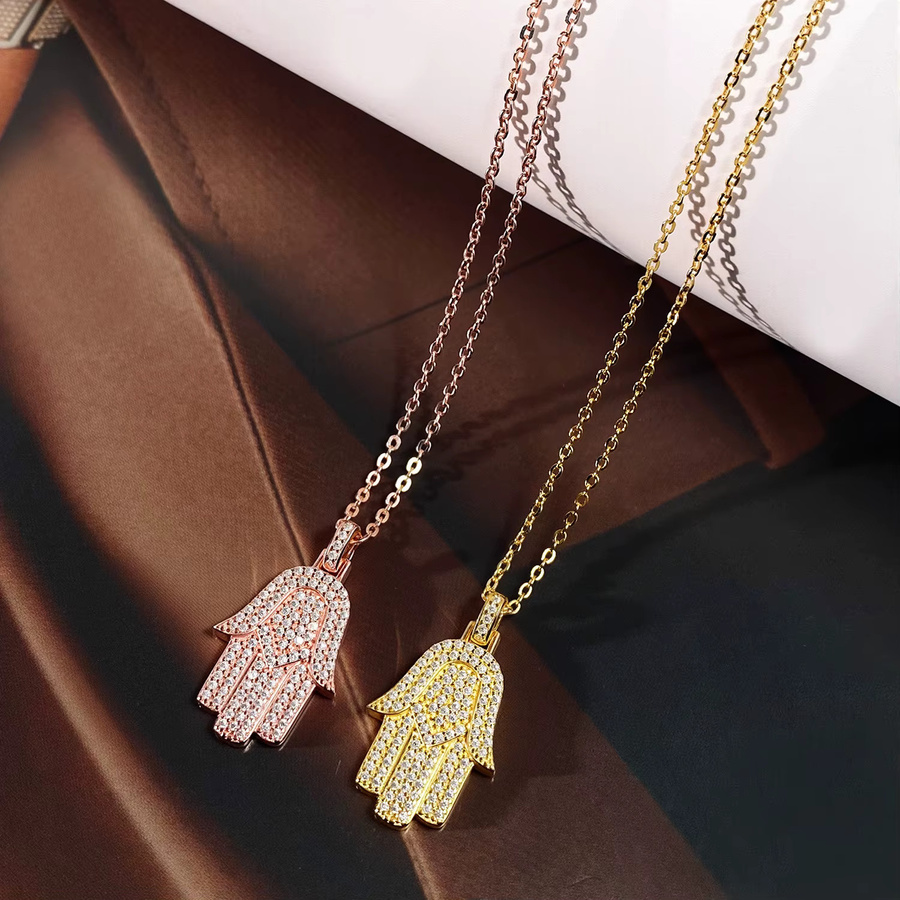 FEOBUR Hamsa Anhänger Halskette, 925 Silber, Moissanit, Unisex - Bild 2
