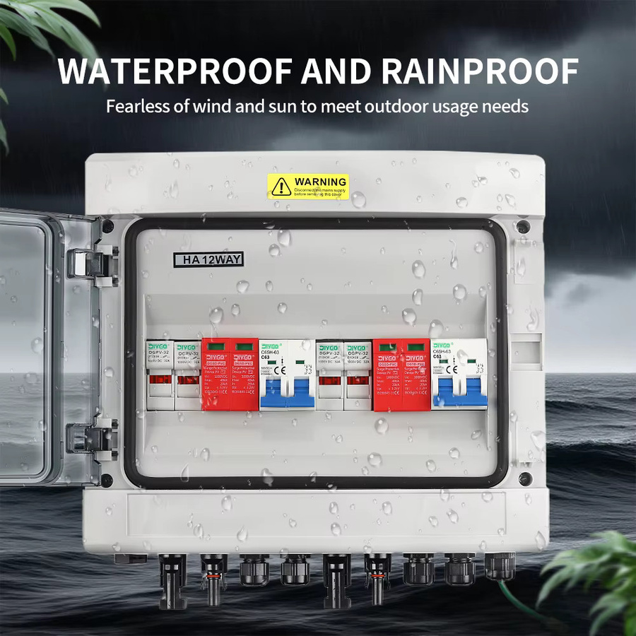 DIY GO PV Combiner Box für Solar Photovoltaik mit 2 Eingängen und 2 Ausgängen, DC 500 V, IP65 wasserdicht, inklusive Überspannungsschutz SPD und DC Sicherung MCB - Bild 2
