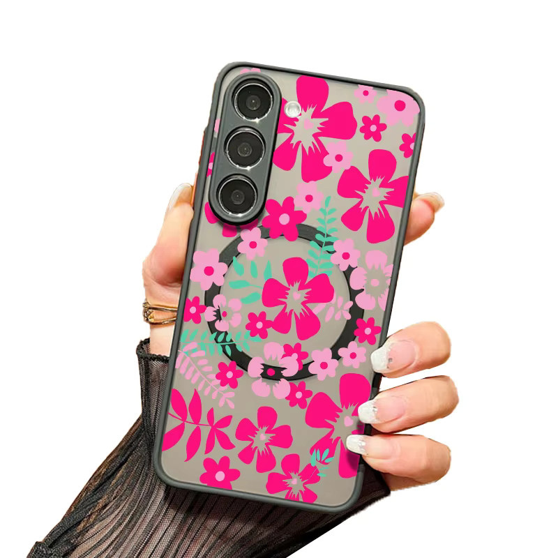 MOESOE Magnetische MagSafe Handyhülle mit Rosa Blumenmuster für Samsung Galaxy S25 S24 S23 S22 S21 Ultra Plus S24 FE mit Eisenring - Bild 3