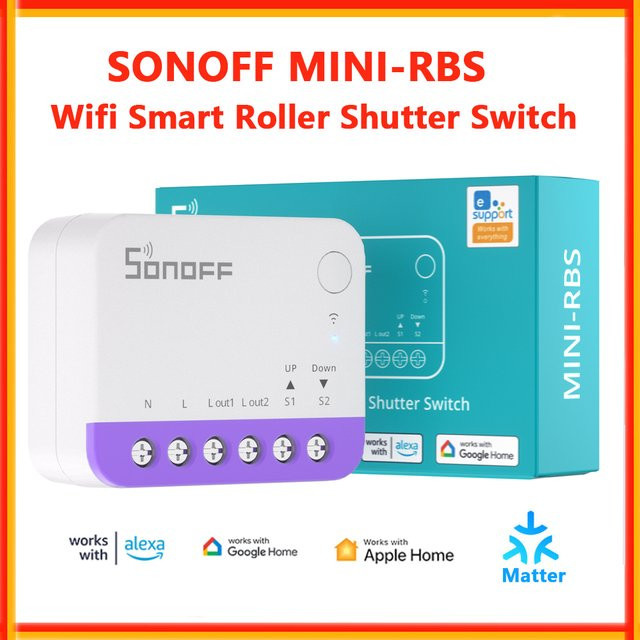 SONOFF Mini-RBS Matter WLAN Smart Rolladen-Schalter in Weiß für dein Smart Home mit Timer und Fernbedienungsfunktion, kompatibel mit HomeKit und Alexa - Bild 1