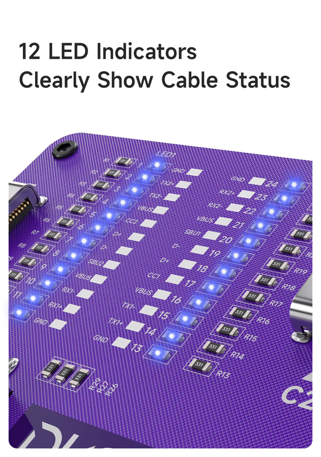 DUSTY TC-24 Typ-C-Kabeltester für Schnellladekabel, 24-polig, batteriebetrieben mit CR2032, Kontinuitätsprüfer für die Telefonreparatur, Farbe: Purple - Bild 3