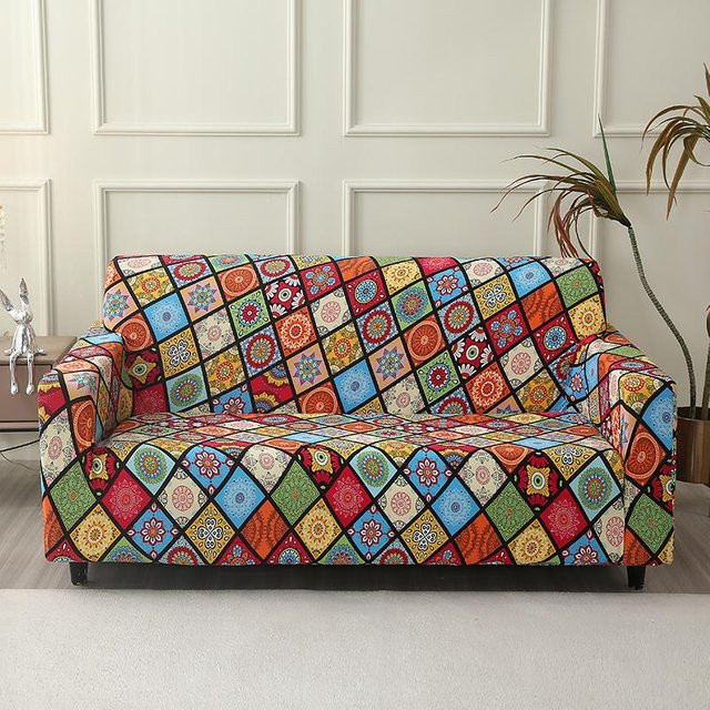 LANMOLIFE Stretch Sofabezug Universal mit 1 Kissenbezug, Boho Design, Mehrfarbig, Breite: 90-140 cm - Bild 1