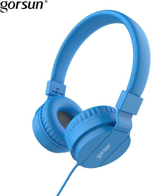 Gorsun Kinder-Kopfhörer Stereo-Headset mit Kabel in Blau, verstellbarer Kopfbügel für Smartphones, Computer und Tablets, B/T/H: 18 x 15 x 6,5 cm - Bild 1