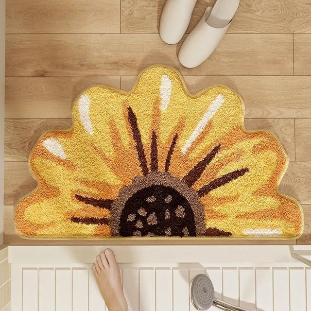 VIKAMA Badezimmerteppich Sonnenblume in Gelb, rutschfeste und weiche Duschmatte mit floralem Design, B/T: 60 x 40 cm - Bild 1