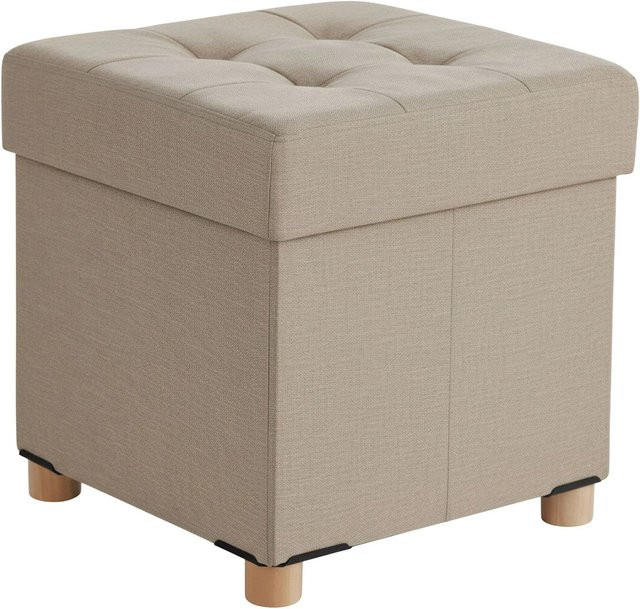 Relaxdays Hocker mit Stauraum aus Polyester in Beige, gepolsterter Cube, B/T/H: 38 x 38 x 38 cm - Bild 1