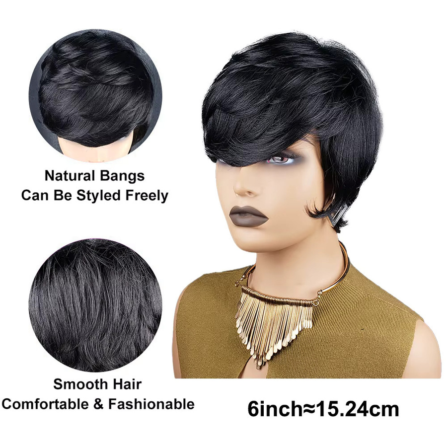 OYM HAIR Pixie-Schnitt-Perücke, Echthaar, kurz, gerade, Damen - Bild 3