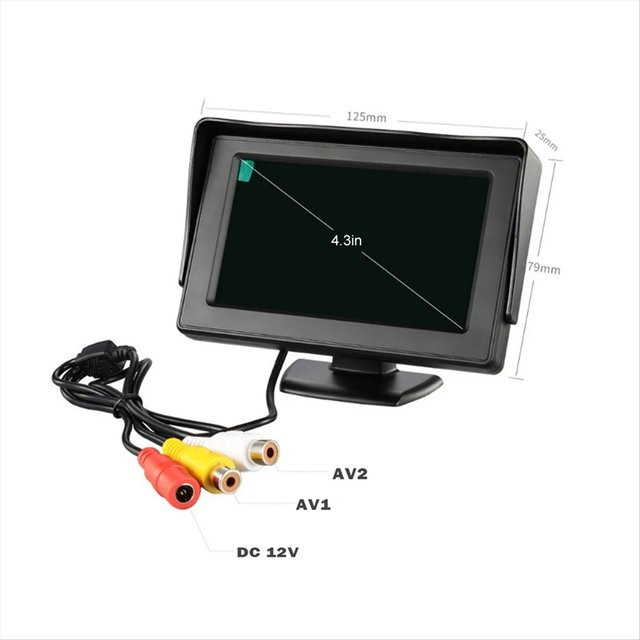 AA97 Rückspiegel Monitor Kit mit 4,3 Zoll TFT LCD Display und Rückfahrkamera für Auto, Schwarz - Bild 1