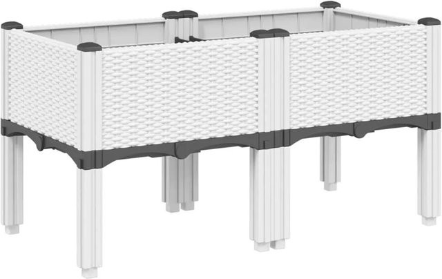 vidaXL Pflanzkasten mit Beinen in Weiß aus Polypropylen in Rattan-Optik B/T/H: 80 x 40 x 42 cm - Bild 1