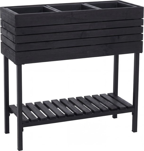MCW Hochbeet P84 Ablage aus Akazienholz und Metall in Schwarz für Garten, Terrasse und Balkon, B/T/H: 79 x 80 x 31 cm - Bild 1