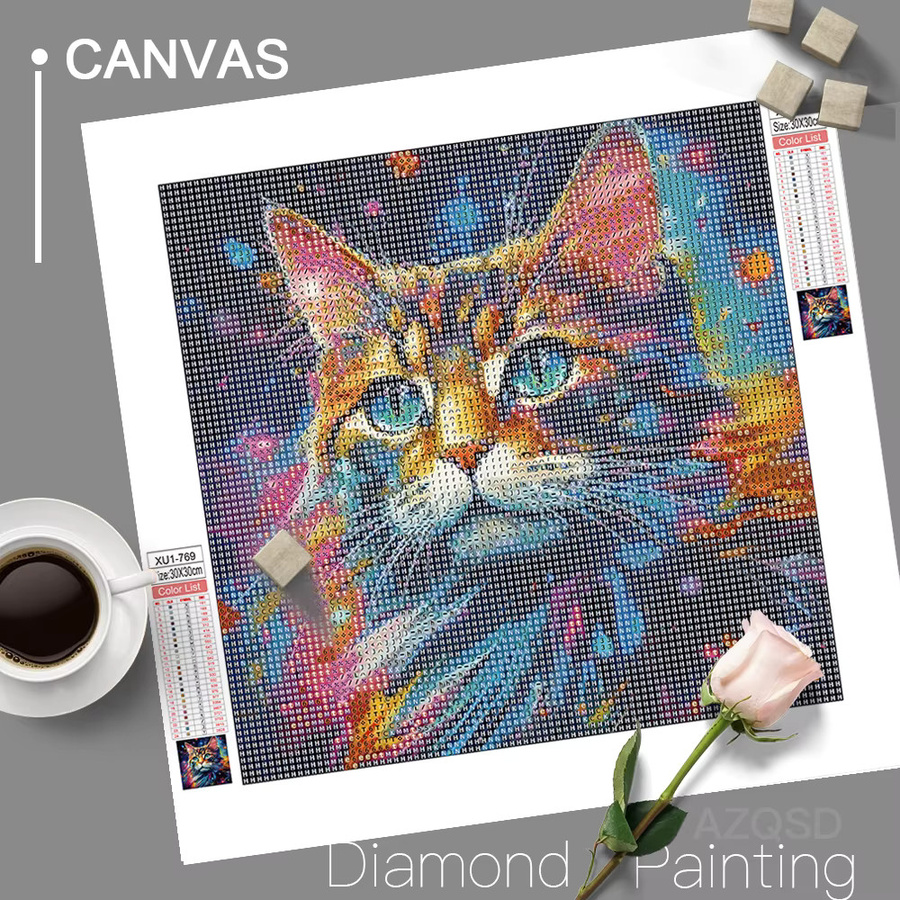 AZQSD Diamant-Gemälde mit Tier-Motiv in Multicolour, handgefertigtes Bild mit Strasssteinen, B/H: 30 x 30 cm - Bild 2