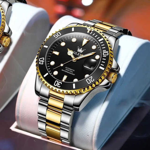OLEVS Armbanduhr, Automatik, Edelstahl, Gold/Schwarz, 41 mm, Herren - Bild 1