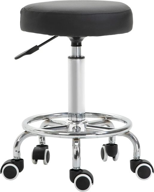 Vinsetto Höhenverstellbarer Arbeitshocker mit Fußring und Rollen in Schwarz, Durchmesser: 42 cm, Höhe: 50-64 cm - Bild 1