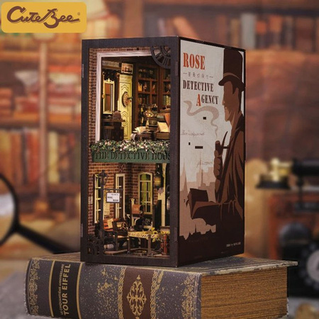 CUTEBEE Book Nook 3D-Puzzle Rose Detective Agency Miniatur-Puppenhaus-Set mit Touch-Licht und Staubschutz in