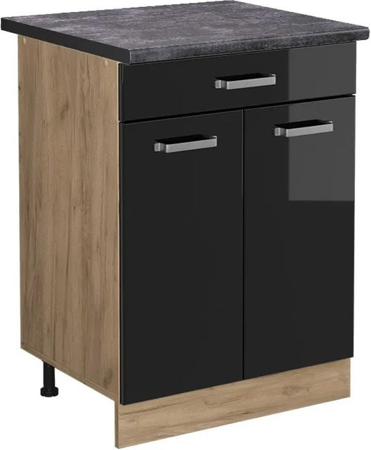 Vicco Küchenunterschrank R-Line in Schwarz Hochglanz und Goldkraft Eiche mit Schublade und Türen, Farbe: Schwarz, Anthrazit, Gold, Eiche, B: 60 cm, H: 81,6 cm, T: 60 cm - Bild 1