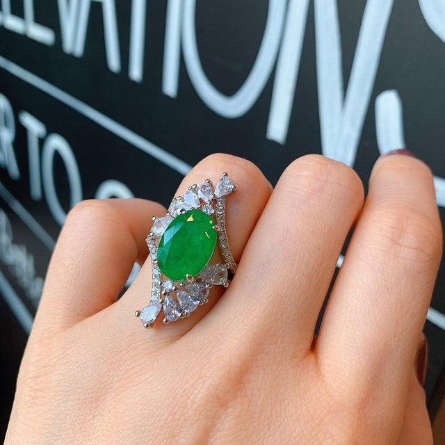 YIRAN Ring, Kupfer, Silber, Smaragd, Zirkonia, Damen, Verlobung - Bild 1