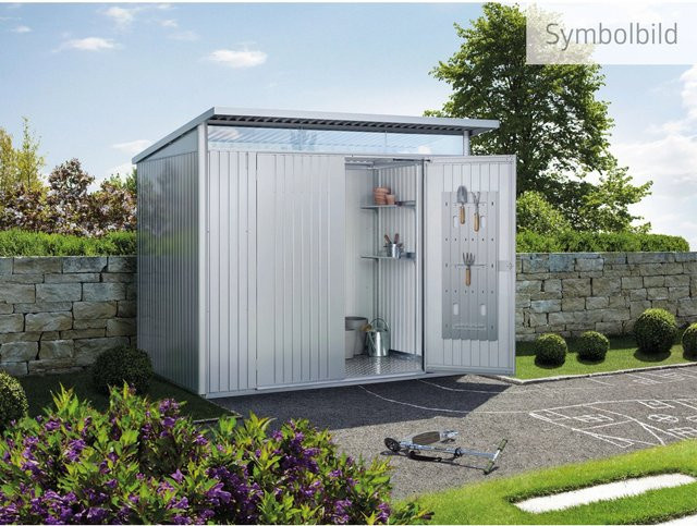 Biohort Metall-Gerätehaus AvantGarde ECO A3 in Silber-Metallic mit Standardtür, Drehgriff-Zylinderschloss und integriertem Ordnungssystem - Bild 1
