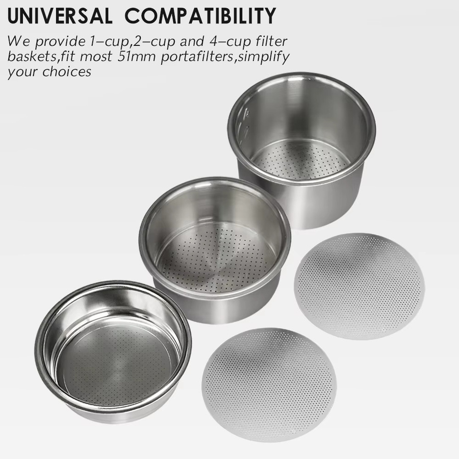 Dalinwell Espresso-Siebträgerkörbe und Puck-Siebe 51mm aus Edelstahl in Silber - Bild 2