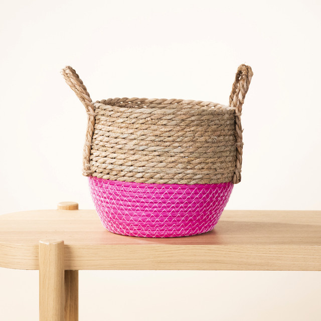 Seegras Korb von Green Living in Pink und Beige, Durchmesser: 22 cm - Bild 1