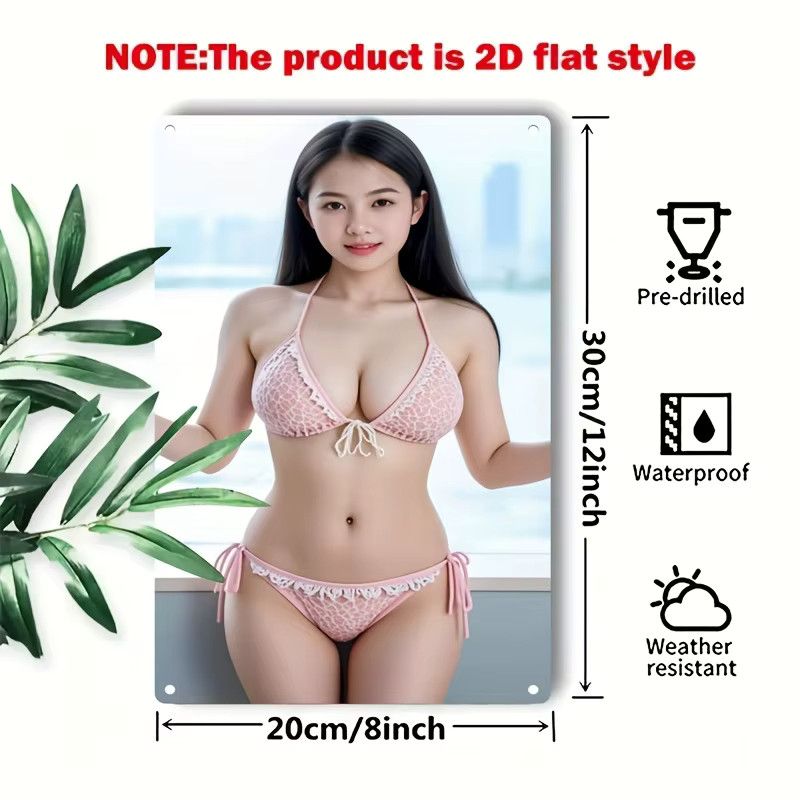 CIFBUY Metall Wandkunst Schild Pink Lace Bikini als 2D Deko für Home Bar und Cafe - Bild 2