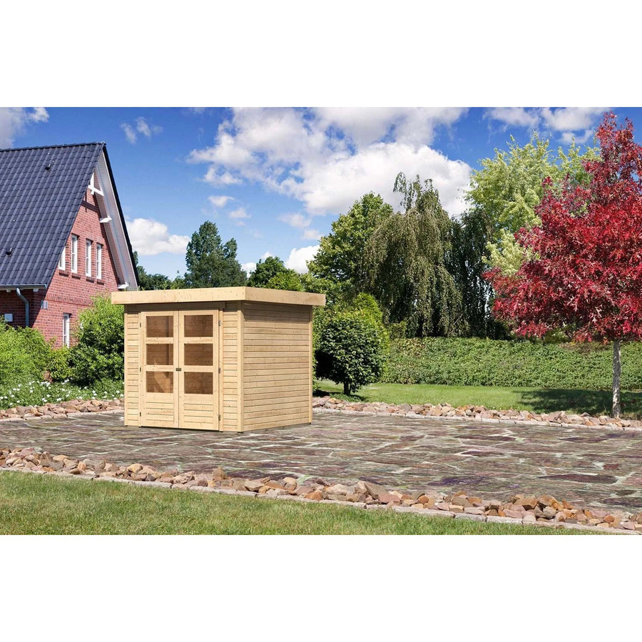 Karibu Holz-Gartenhaus Boras Natur mit Flachdach und modernem Design, Farbe: Braun, B/T/H: 211 x 209 x 209 cm - Bild 2
