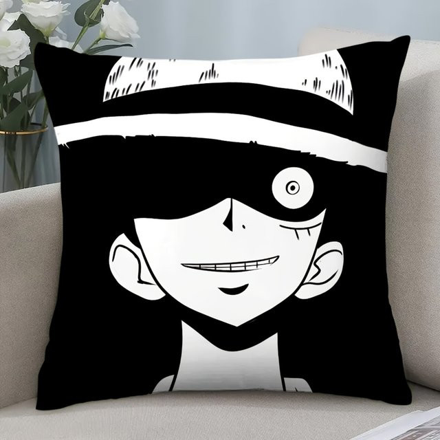 Bandai One Piece Luffy Kissenbezug in Schwarz-Weiß mit Grafikdruck - Bild 1
