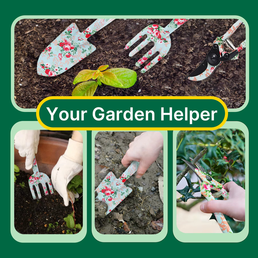 Dreiteiliges Gartenhandwerkzeug-Set in Mehrfarbig mit Schaufel, Gabel und Schere - Bild 5