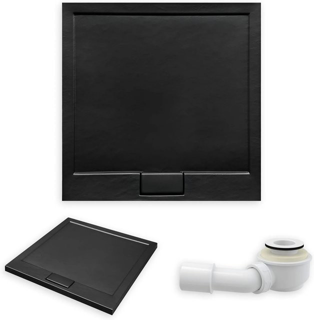 KOLMAN Duschwanne quadratisch in Schwarz Steinoptik mit Ablaufgarnitur B/B: 80 x 80 cm - Bild 1