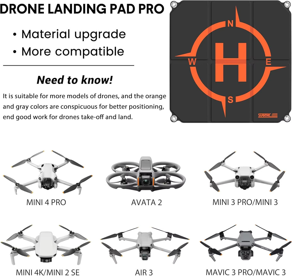 STARTRC Drohnen-Landeplattform für DJI Neo 2, Mini 5 Pro, Mini 4K, Mini 4 Pro, 3, Avata 2/360 und Air 3S, faltbar, Schwarz-Orange, Durchmesser: 55 cm - Bild 3