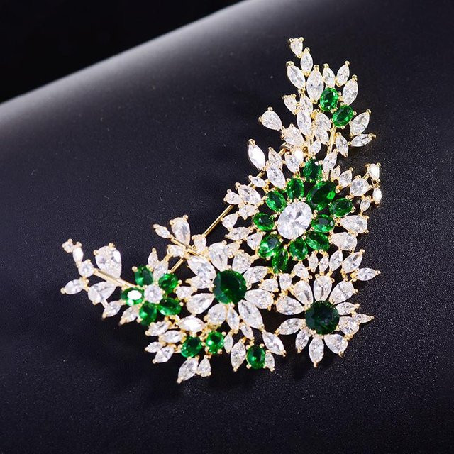 YIRAN Brosche, Blumen, Gold, Zirkonia, Kristall, Unisex - Bild 1