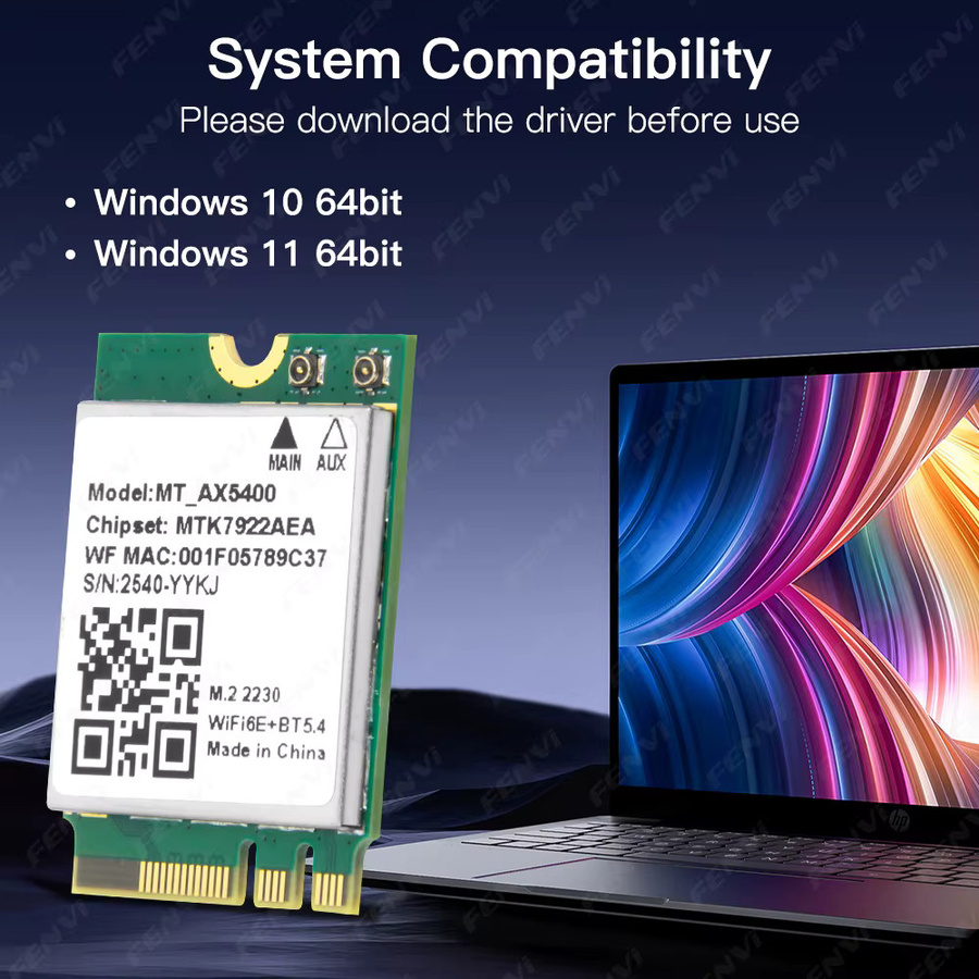 FENVI WiFi 6E MT7922 M.2 Netzwerkkarte mit Bluetooth 5.4, Tri-Band 2,4 GHz/5 GHz/6 GHz, 5374 Mbit/s, 802.11AX Wireless-Adapter für PC und Laptop, kompatibel mit Windows 10/11 - Bild 4