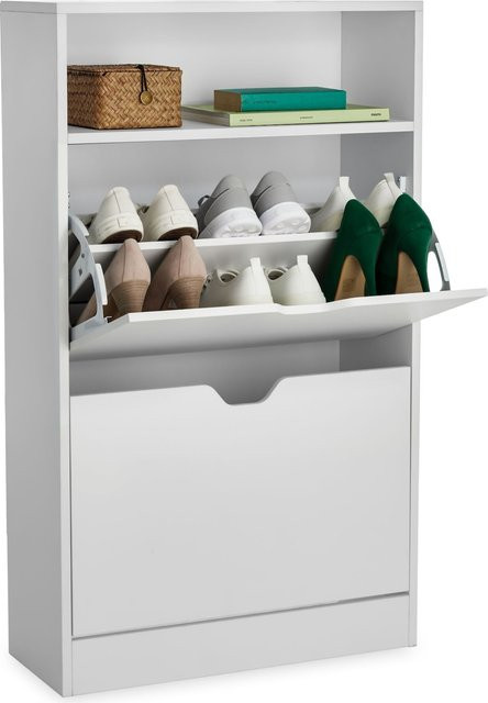 tectake Schuhschrank Weiß für 12 Paar Schuhe mit Kippfächern, B/T/H: 60 x 24 x 102 cm - Bild 1