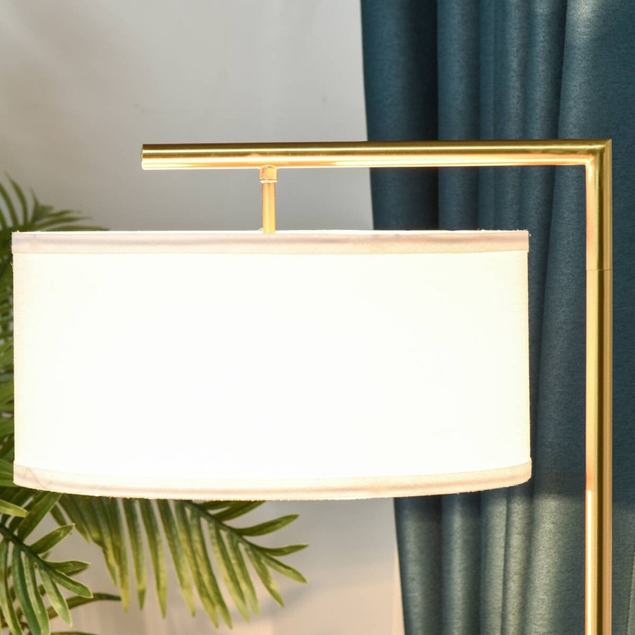 HOMCOM Stehlampe modern aus Stahl und Leinen in Weiß und Gold mit E27 Sockel, B/T/H: 47 x 37 x 153 cm - Bild 3