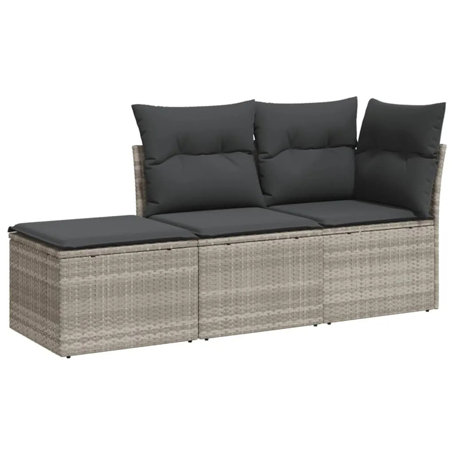 vidaXL 3-tlg Garten-Sofagarnitur in L-Form aus Poly Rattan mit Kissen in Hellgrau - Bild 2