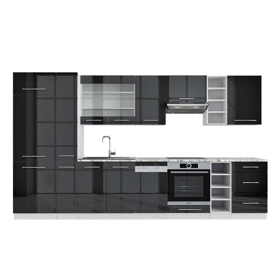 Vicco Fame-Line Küchenzeile in Anthrazit Hochglanz und Weiß mit Marmor-Optik, Breite: 355 cm - Bild 2