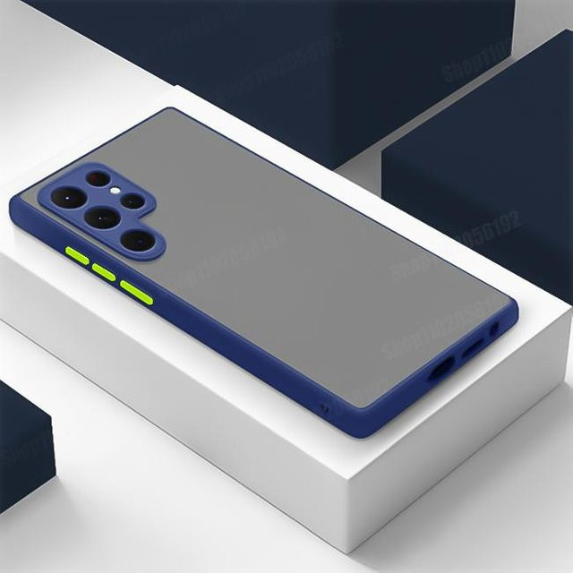 Stoßfeste Armor Matt Handyhülle mit Kameraschutz für Samsung Galaxy S25 Ultra S24 Plus S23 S22 S21 S20 FE in Transparent und Blau - Bild 1