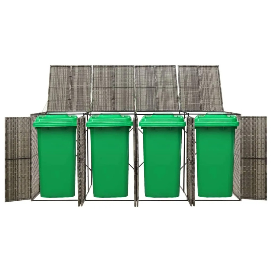 vidaXL Mülltonnenbox für 4 Mülltonnen aus Polyrattan in Grau, B/T/H: 274 x 80 x 117 cm - Bild 1