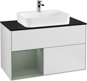 V&B Waschtischunterschrank Finion 100 mit Wandbeleuchtung, Weiß lackiert, B/T/H: 100 x 50,1 x 50,1 cm - Bild 1