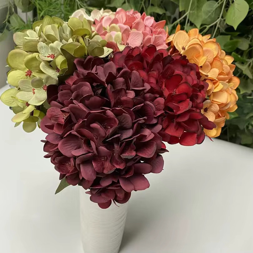 TTCY Künstliche Hortensien Blumen in Rot und Multicolour für Hochzeit, Wanddekoration und DIY-Blumensträuße - Bild 4