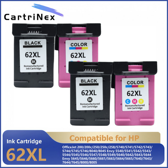 CartriNex Kompatible Tintenpatrone für HP 62XL 62 XL, passend für HP Envy 5540 5640 7640 5646 5541 5740 5742 5745 200 250 Inkjet Drucker - Bild 1