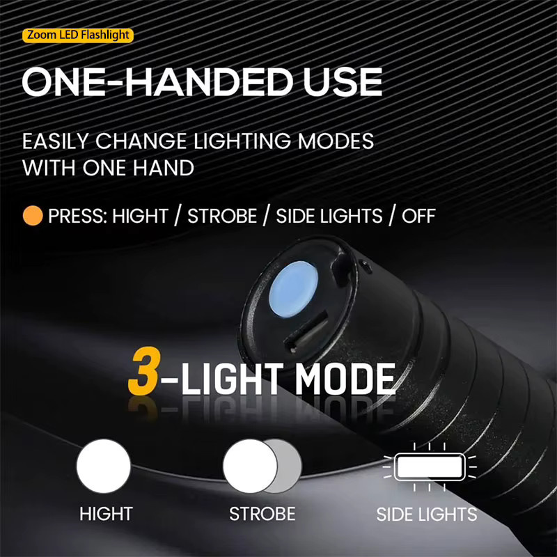 ESMARTER LED-Taschenlampe mit Zoom und 3 Beleuchtungsmodi, wiederaufladbare Mini-Taschenlampe und Laterne in Schwarz - Bild 4