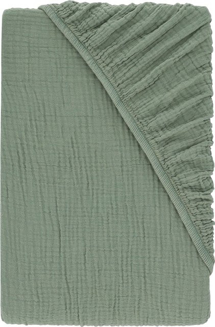 LIVARNO Musselin-Spannbettlaken aus Baumwolle, Grün, B/T: 140-160 x 200 cm - Bild 1