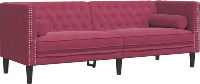 vidaXL Chesterfield-Sofa 3-Sitzer aus Samt in Rot mit Nackenrollen und Zierkissen, B/T/H: 194 x 74,5 x 70,5 cm - Bild 1