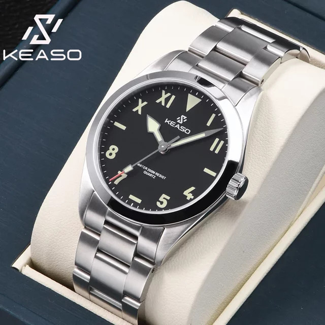 KEASO Herren-Taucheruhr, Quarz, Edelstahl, Saphirglas, 20 ATM, Schwarz - Bild 1
