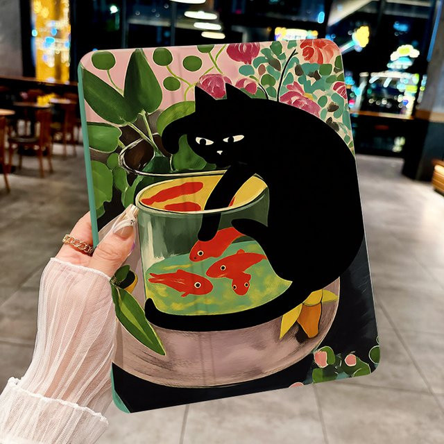 Apple iPad Pro und iPad Air Schutzhülle mit Katzen-Fisch-Motiv in Transparent oder Multicolour - Bild 1